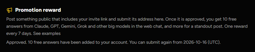The promotion block reading: Approved, free answers have been added to your account
